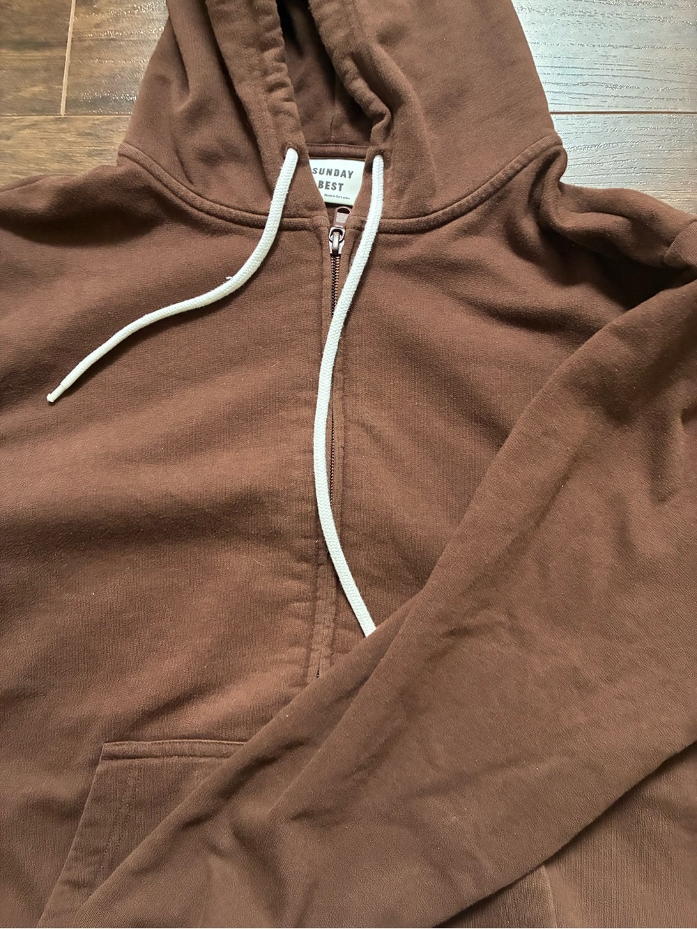 Sunday Best Brown Hoodie with White Drawstrings - Picture 4 of 5